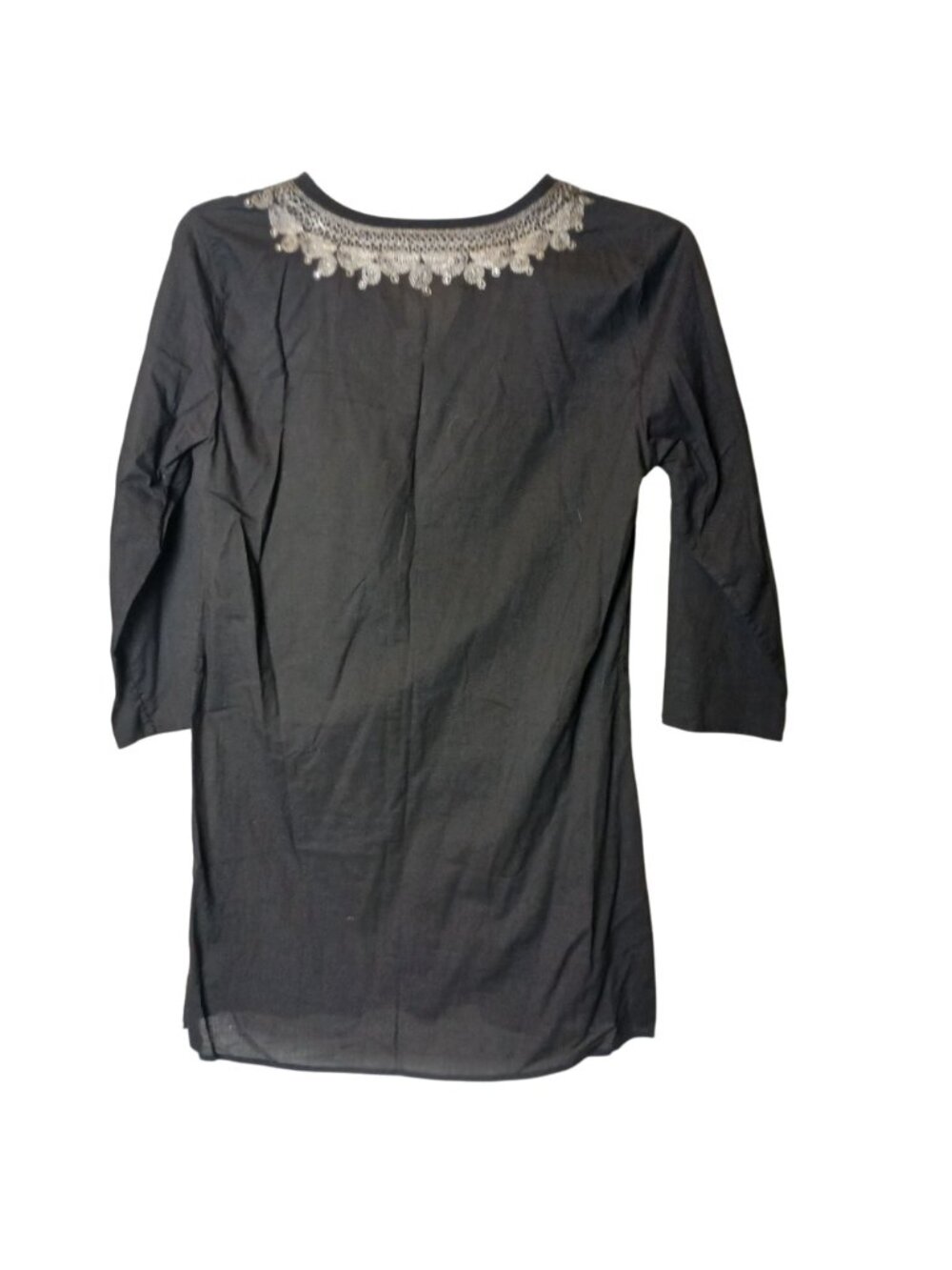 Ing.Com Black Large Tunic Top W/ Silver Embroidery Tassel Cotton Hippy Boho #I-2 - Picture 10 of 10